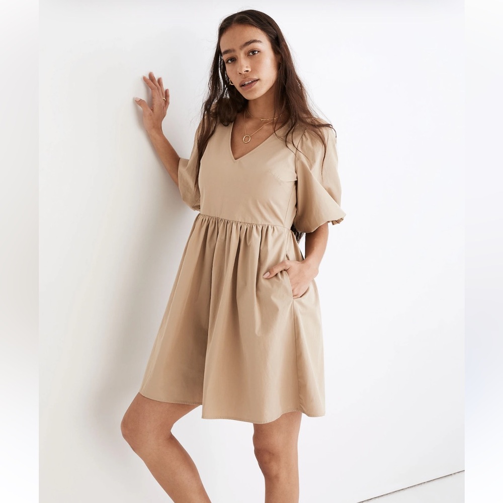 NWT Madewell Poplin V-Neck Bubble-Sleeve Mini Dress Size 14